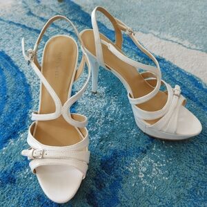 Nine West White Strappy High Heel Sandals with Platform - Size 8
